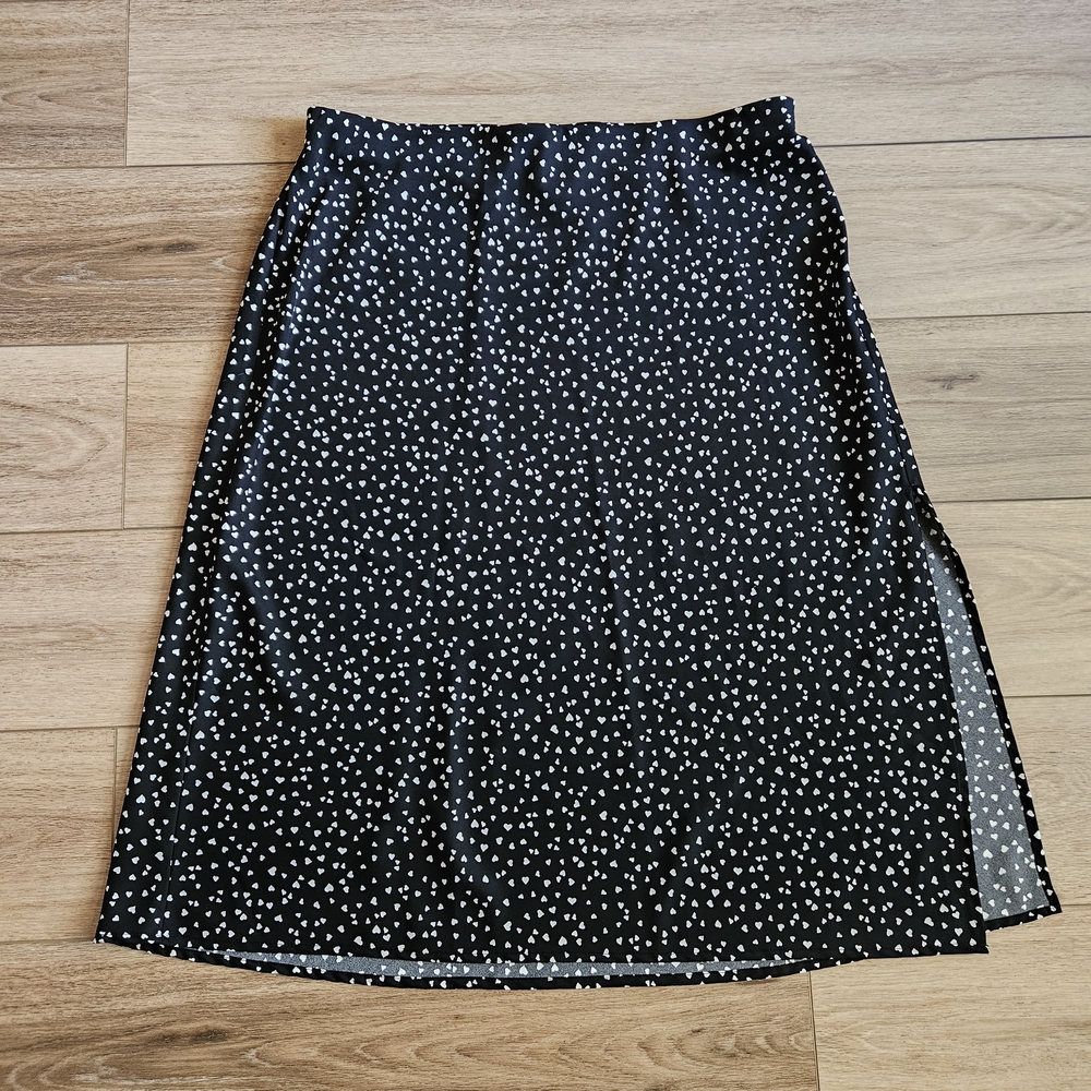 A New Day Black and White Heart Midi Skirt